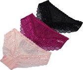 Vanilla - Dames slip, dames ondergoed, 3-Pack slips - Zwart/Roze/Rood - NBB110 - XXL