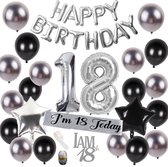 18 jaar Verjaardag Versiering zilver Babydouche - zilveren achttien jarig decoratie pakket - happy birthday slinger - man of voor vrouw