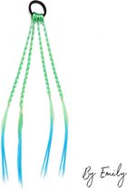 By Emily - Haarelastiek met 4 lange vlechtjes | Groen / Blauw| Haarsieraad | Vlechtjes | Synthetische haren | Extensions | Haarsieraad | Gratis verzending