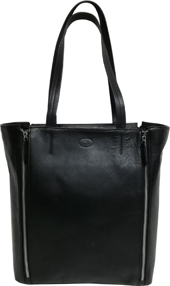 Castillo Celia Leren Shopper | Big Shopper met Rits | Grote Schoudertas voor Dames - Zwart