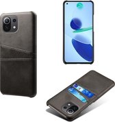 Xiaomi Mi 11 Lite hoesje - MobyDefend Lederen Backcover Met Vakjes Voor Pasjes - Zwart - GSM Hoesje - Telefoonhoesje Geschikt Voor: Xiaomi Mi 11 Lite