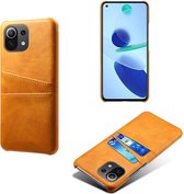 Xiaomi Mi 11 Lite hoesje - MobyDefend Lederen Backcover Met Vakjes Voor Pasjes - Cognacbruin - GSM Hoesje - Telefoonhoesje Geschikt Voor: Xiaomi Mi 11 Lite