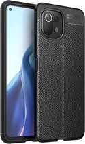 Xiaomi Mi 11 Lite hoesje - MobyDefend TPU Gelcase - Lederlook - Zwart - GSM Hoesje - Telefoonhoesje Geschikt Voor: Xiaomi Mi 11 Lite