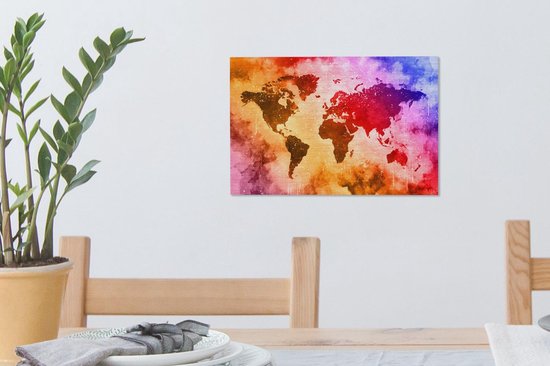 Wereldkaart aux couleurs chaudes de la peinture sur fond avec motif texturé 30x20 cm