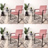 DS4U® eetkamerstoel Marc - stoel - industrieel - velours - velvet - fluweel - sledepoot - swinger - zwart metaal - met armleuning - roze - set van 4