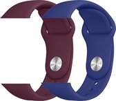 2 sport bandjes geschikt voor Apple Smartwatch 38/40 mm S/M – YOUNIQ – Wijn Rood & Marine Blauw – iWatch Series 1/2/3/4/5/6/SE - Horloge Band Strap geschikt voor Apple Watch