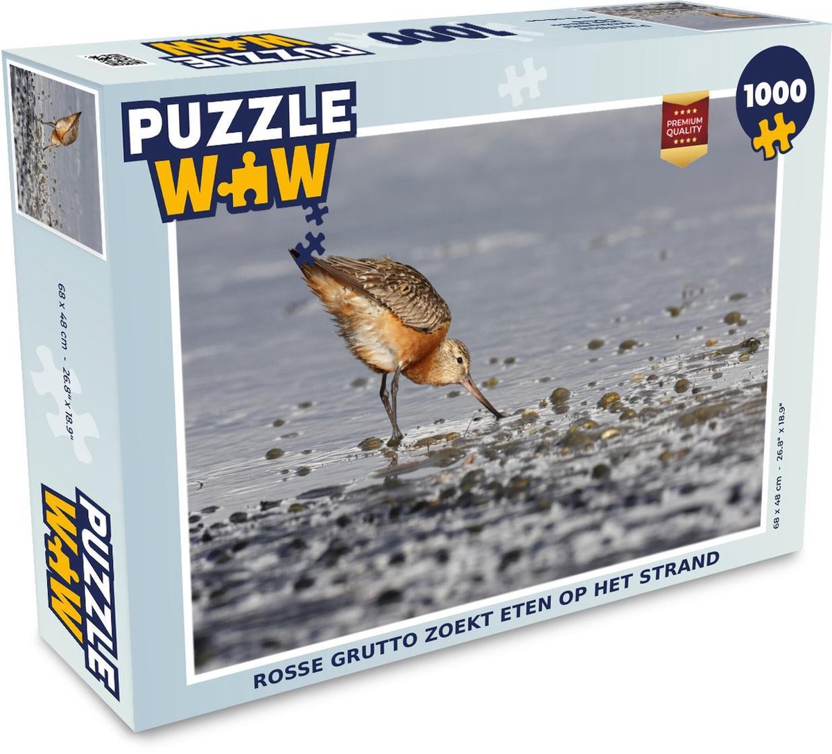 Afbeelding van product Puzzel 1000 stukjes volwassenen Rosse grutto 1000 stukjes - Rosse grutto zoekt eten op het strand - PuzzleWow heeft +100000 puzzels