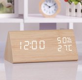 Digitale klok - Bureauklok - Wooden look - temperatuur + luchtvochtigheidsmeter - Licht hout + Witte cijfers
