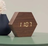 Digitale klok - Hexagon - Bureauklok - Wooden look - Donker hout + Witte cijfers
