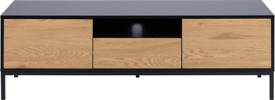 Belfurn - Thymo tv meubel in zwarte melamine met voorzijde in wilde eik