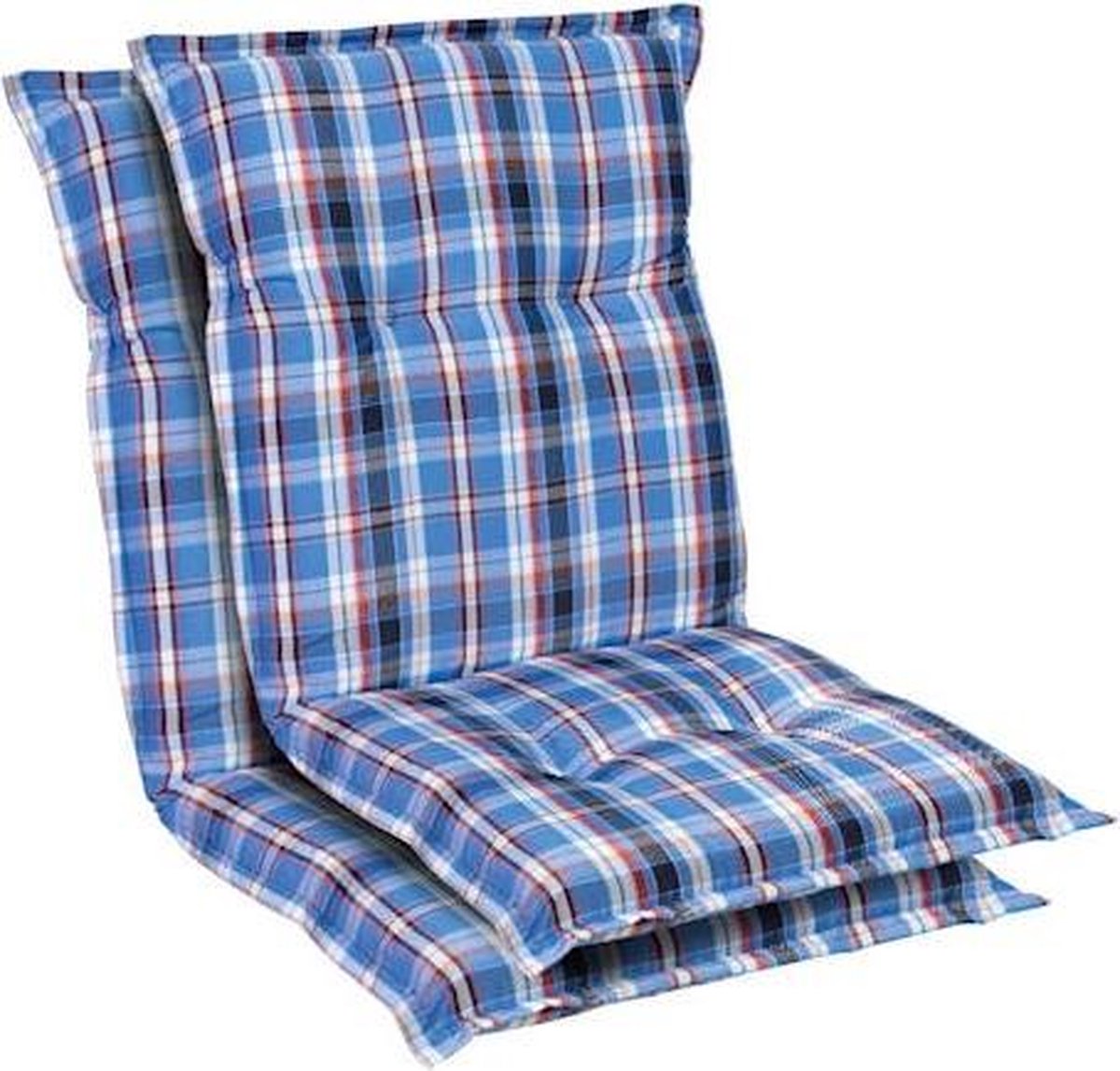 Blumfeldt Prato Tuinkussen - Set van 2 stoelkussen - zitkussen - lage rug tuinstoel - 50 x 100 x 8cm - UV bestendig polyester - blauw / wit