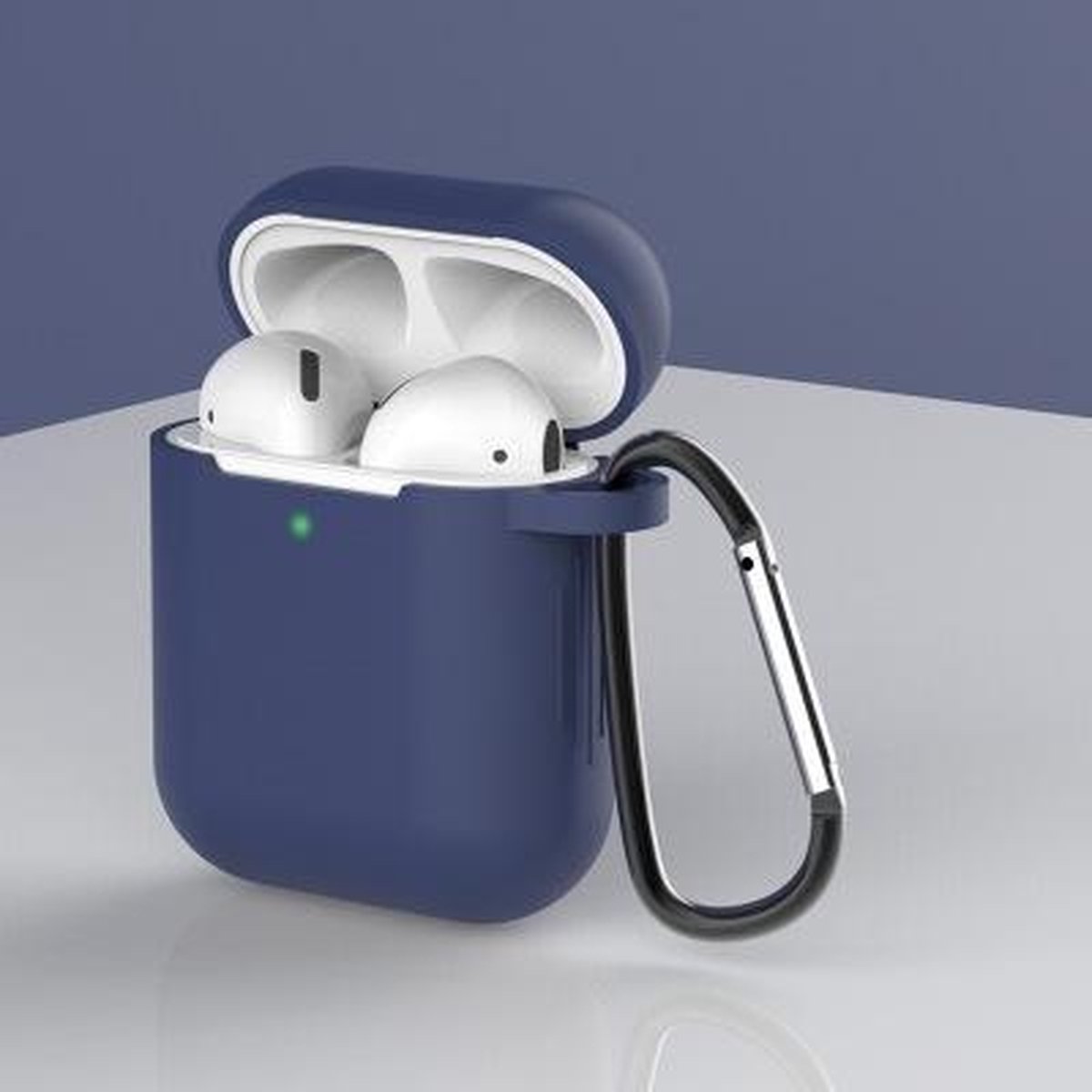 Apple AirPods 1/2 Hoesje + Clip in het donker Blauw - Siliconen - Case - Cover - Soft case