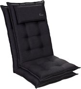Blumfeldt Sylt Tuinkussen - Set van 2 stoelkussen - zitkussen - hoge rugleuning - hoofdkussen-  50 x 120 x 9 cm - UV bestendig polyester - Antraciet
