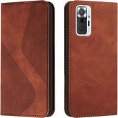 Voor Xiaomi Redmi Note 10 Pro Skin Feel Magnetisch S-type Effen Kleur Horizontale Flip Lederen Case met Houder & Kaartsleuf & Portemonnee (Bruin)