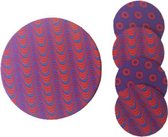 Jacqui's Arts & Designs - African design - set van 5 onderzetters - shweshwe stof - Afrikaanse stof - Afrikaanse print - woonaccessoires - paars -rood/oranje - handgemaakt - kurk - glasonderzetters - pannenonderzetter