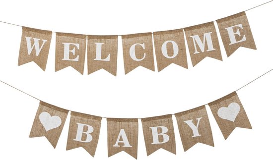 Diplomaat ophouden ingesteld Geboorte en Babyshower Versiering Slinger Welcome Baby Babydouche - Jute  Vintage... | bol.com