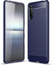 Voor Sony Xperia 10 III geborstelde textuur koolstofvezel TPU-hoes (marineblauw)