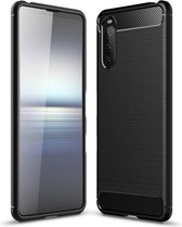 Voor Sony Xperia 10 III Brushed Texture Carbon Fiber TPU Case (Zwart)