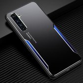 Voor OPPO Realme X5 Pro Blade-serie TPU-frame + titaniumlegering Zandstraaltechnologie Backplane + kleur Aluminiumlegering Decoratieve rand Mobiele telefoon Beschermende schaal (zwart + blauw