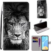 Voor OPPO A15 / A15s Gekleurde Tekening Cross Textuur Horizontale Flip PU Lederen Case met Houder & Kaartsleuven & Portemonnee & Lanyard (Zwart Wit Leeuwenkop)