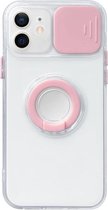 Sliding Camera Cover Design TPU beschermhoes met ringhouder voor iPhone 11 Pro Max (roze)