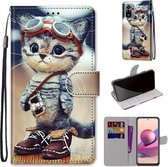 Voor Xiaomi Redmi Note 10 4G / Note 10S Gekleurde tekening Cross Texture Horizontale Flip PU lederen tas met houder & kaartsleuven & portemonnee & lanyard (lederen schoenen kat)