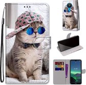 Voor Nokia 1.4 Gekleurde Tekening Cross Textuur Horizontale Flip PU Lederen Case met Houder & Kaartsleuven & Portemonnee & Lanyard (Slant Hat Blue Mirror Cat)