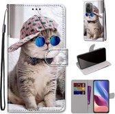 Voor Xiaomi Redmi K40 / K40 Pro / K40 Pro + Gekleurde Tekening Cross Texture Horizontale Flip PU Lederen Case met Houder & Kaartsleuven & Portemonnee & Lanyard (Slant Hat Blue Mirror Cat)