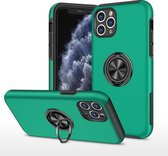 PC + TPU schokbestendige magnetische beschermhoes met onzichtbare ringhouder voor iPhone 11 Pro (donkergroen)