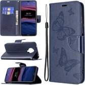 Voor Nokia G20 Embossing Twee Vlinders Patroon Horizontale Flip PU Lederen Case met Houder & Kaartsleuf & Portemonnee & Lanyard (Donkerblauw)