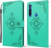 Voor Motorola Moto G8 Reliëf Fortune Bloempatroon Horizontale Flip Leren Case met Houder & Kaartsleuf & Portemonnee & Lanyard (Groen)