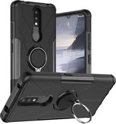 Voor Nokia 2.4 Machine Armor Bear Shockproof PC + TPU beschermhoes met ringhouder (zwart)