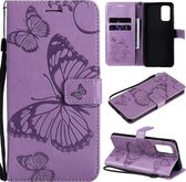 Voor Samsung Galaxy A32 4G Pressed Printing Butterfly Pattern Horizontale Flip PU lederen tas met houder & kaartsleuven & portemonnee & lanyard (paars)