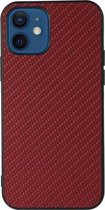 Carbon Fiber Skin PU + PC + TPU Shockprof beschermhoes voor iPhone 12 mini (rood)