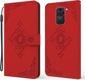 Voor Xiaomi Redmi Note 9 Reliëf Fortuin Bloempatroon Horizontale Flip Leren Case met Houder & Kaartsleuf & Portemonnee & Lanyard (Rood)