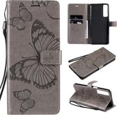 Voor LG Stylo 7 5G / 4G Pressed Printing Butterfly Pattern Horizontale Flip PU lederen tas met houder & kaartsleuven & portemonnee & lanyard (grijs)
