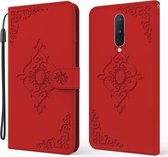 Voor OnePlus 8 Reliëf Fortune Flower Pattern Horizontale Flip Leren Case met Houder & Kaartsleuf & Portemonnee & Lanyard (Rood)