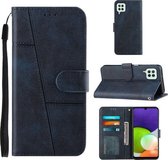 Stiksels Kalfsstructuur Gesp Horizontale Flip Leren Case met Houder & Kaartsleuven & Portemonnee & Lanyard Voor Galaxy A22 4G (Blauw)