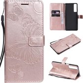 Voor LG Stylo 7 5G / 4G Pressed Printing Butterfly Pattern Horizontale Flip PU Leather Case met houder & kaartsleuven & portemonnee & Lanyard (Rose Gold)