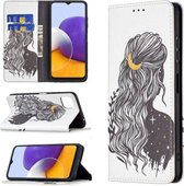 Voor Samsung Galaxy A22 5G Gekleurde Tekening Patroon Onzichtbare Magnetische Horizontale Flip PU Lederen Case met Houder & Kaartsleuven & Portemonnee (Meisje)