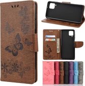 Voor Samsung Galaxy A12 5G vlinders reliëf horizontale flip lederen tas met houder & kaartsleuven & portemonnee (bruin)
