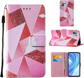 Voor Xiaomi Mi 11 Lite Cross Texture Painting Pattern Horizontale Flip Leather Case met Houder & Kaartsleuven & Portemonnee & Lanyard (Roze Ruit)