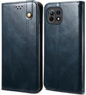 Voor Xiaomi Mi 11 Lite Simple Wax Crazy Horse Texture Horizontale flip lederen tas met kaartsleuven en portemonnee (marineblauw)