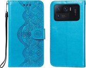 Voor Xiaomi Mi 11 Ultra Flower Vine Embossing Pattern Horizontale Flip Leather Case met Card Slot & Holder & Wallet & Lanyard (Blue)