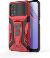 Voor Xiaomi Redmi Note 9 4G War Chariot Series Armor All-inclusive schokbestendige pc + TPU beschermhoes met onzichtbare houder (rood)