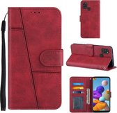 Voor Samsung Galaxy A21S Stiksels Kalf Textuur Gesp Horizontale Flip Leren Case met Houder & Kaartsleuven & Portemonnee & Lanyard (Rood)