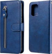 Voor Geschikt voor Xiaomi Redmi Note 10 4G / Note 10S Mode Kalfs Textuur Rits Horizontale Flip Leren Case met Standaard & Kaartsleuven & Portemonnee (Blauw)