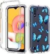 Voor Samsung Galaxy A01 2 in 1 hoog transparant geverfd schokbestendig pc + TPU beschermhoes (blauwe vlinder)