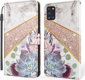 Voor Samsung Galaxy A31 Marmer Horizontaal Flip TPU + PU lederen tas met houder & kaartsleuven & portemonnee & fotolijst & lanyard (bloemtextuur)