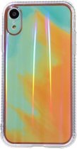 IMD Rendering Watercolor Aurora Pattern Shockproof TPU + PC beschermhoes voor iPhone XR (Autumn Leaves Yellow)